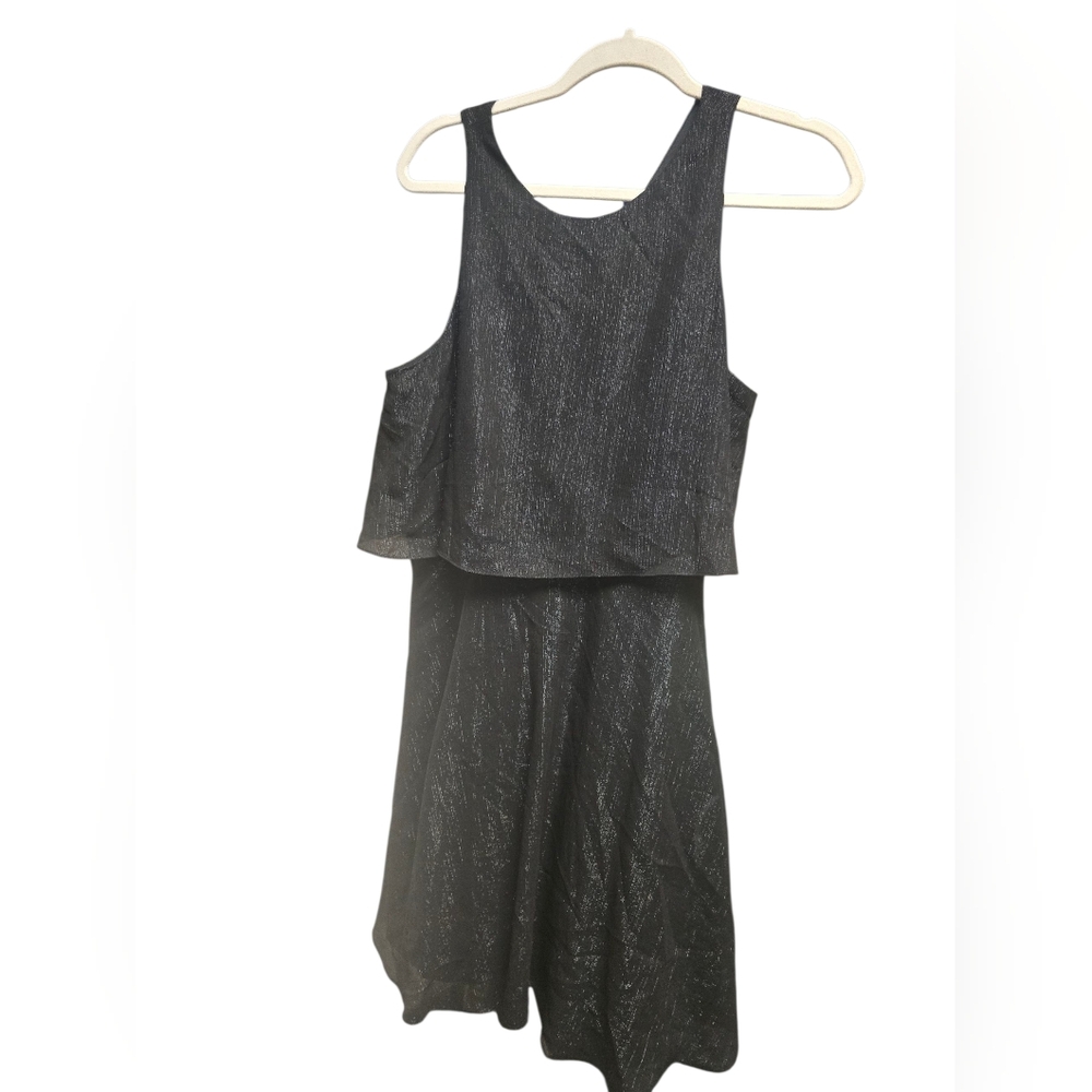 Halston Shimmer Popover Dress Women's 12 Black Sparkle Sleeveless Round Neck